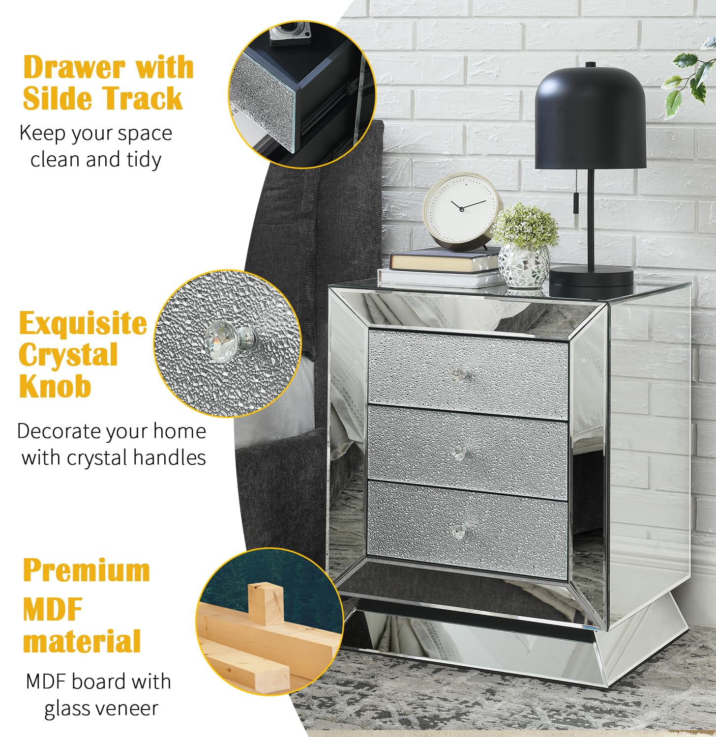 Amazon.com: Fully Assembled Mirrored Nightstand Bedside